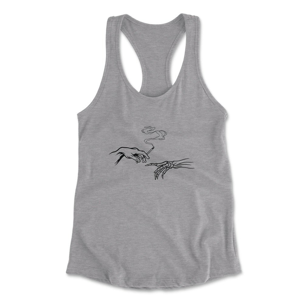 Creation Of Adam - Smoking Womens Racerback Tank in Heather Grey color