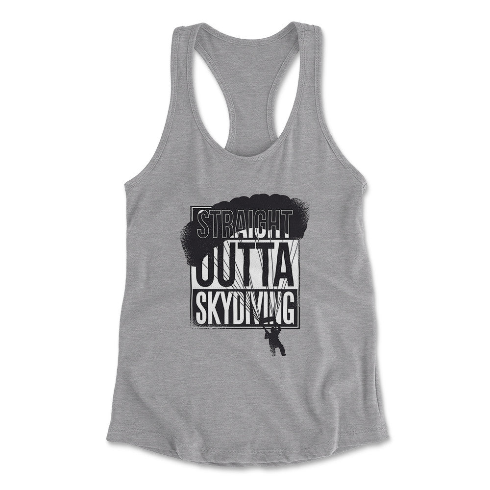 Straight Outta Skydiving Womens Racerback Tank in Heather Grey color