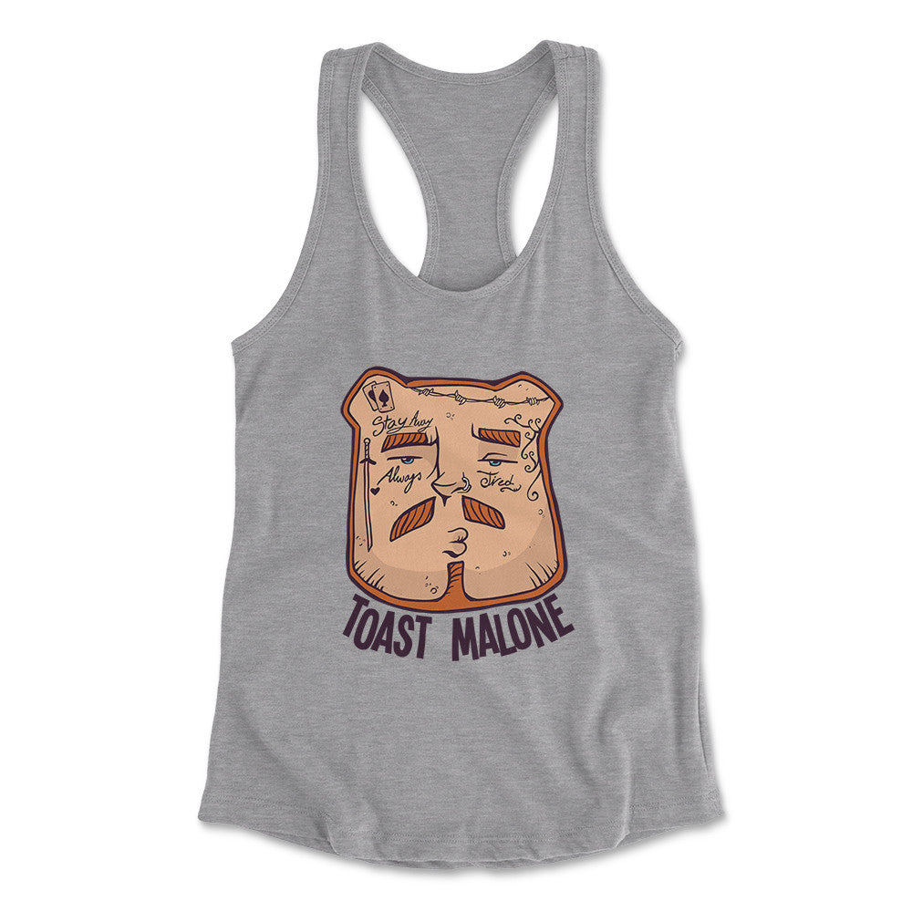 Toast Malone Womens Racerback Tank in Heather Grey color