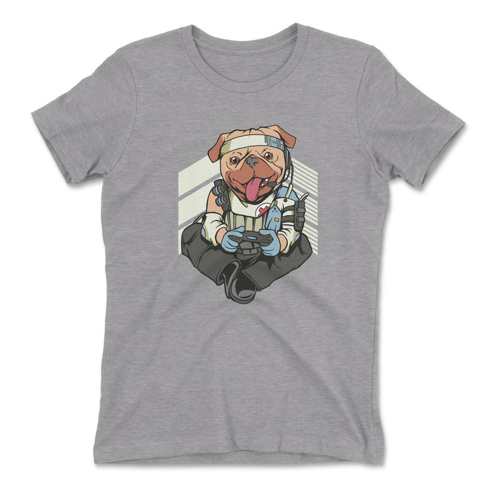 Lifeline Pug Apex Gamer Womens T-Shirt in Heather Grey color