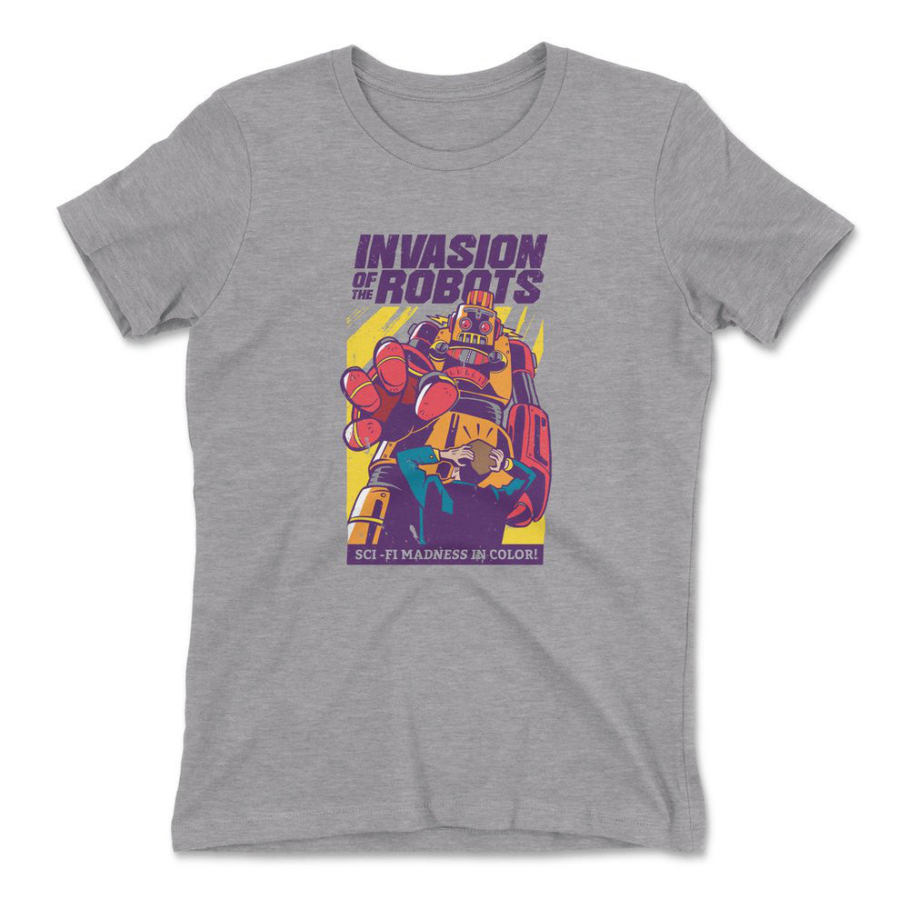 Invasion Of The Robots Womens T-Shirt in Heather Grey color