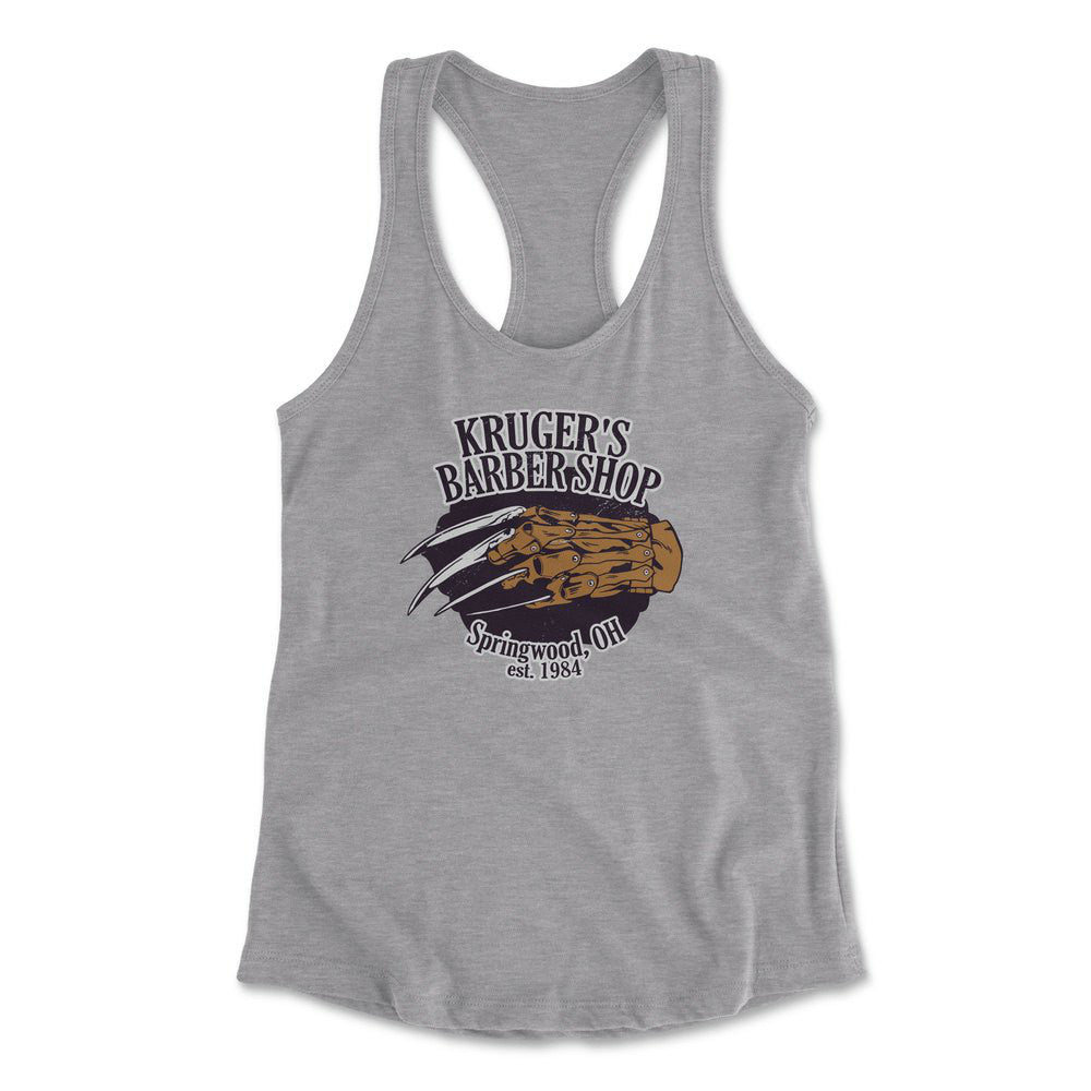 Krugers Barbershop Womens Racerback Tank in Heather Grey color