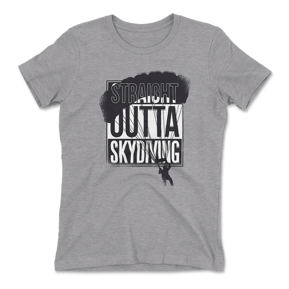 Straight Outta Skydiving Womens T-Shirt in Heather Grey color