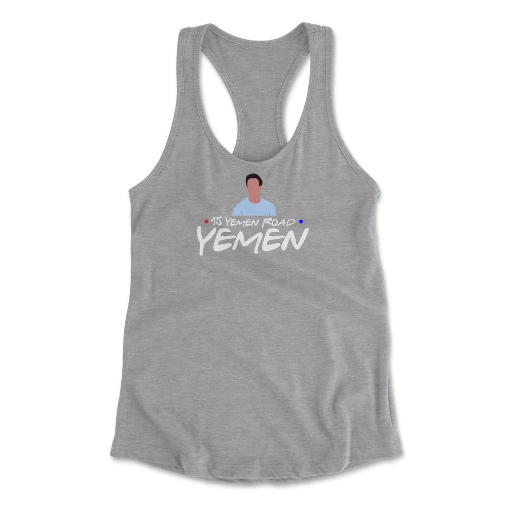 15, Yemen Road, Yemen Womens Racerback Tank in Heather Grey color