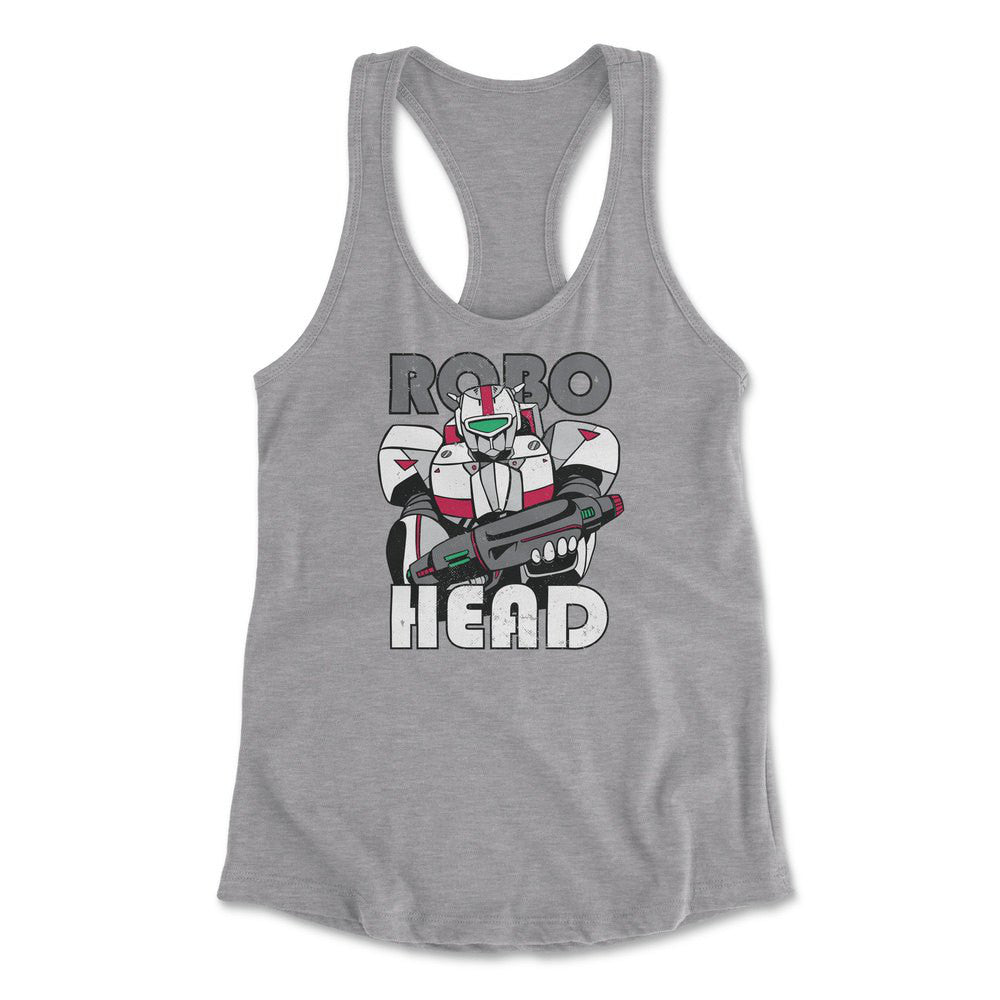 Robo Head Womens Racerback Tank in Heather Grey color