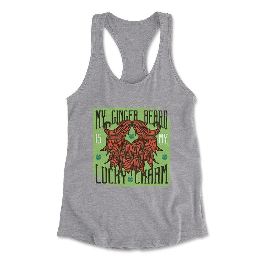 My Ginger Beard Is My Lucky Charm Womens Racerback Tank in Heather Grey color