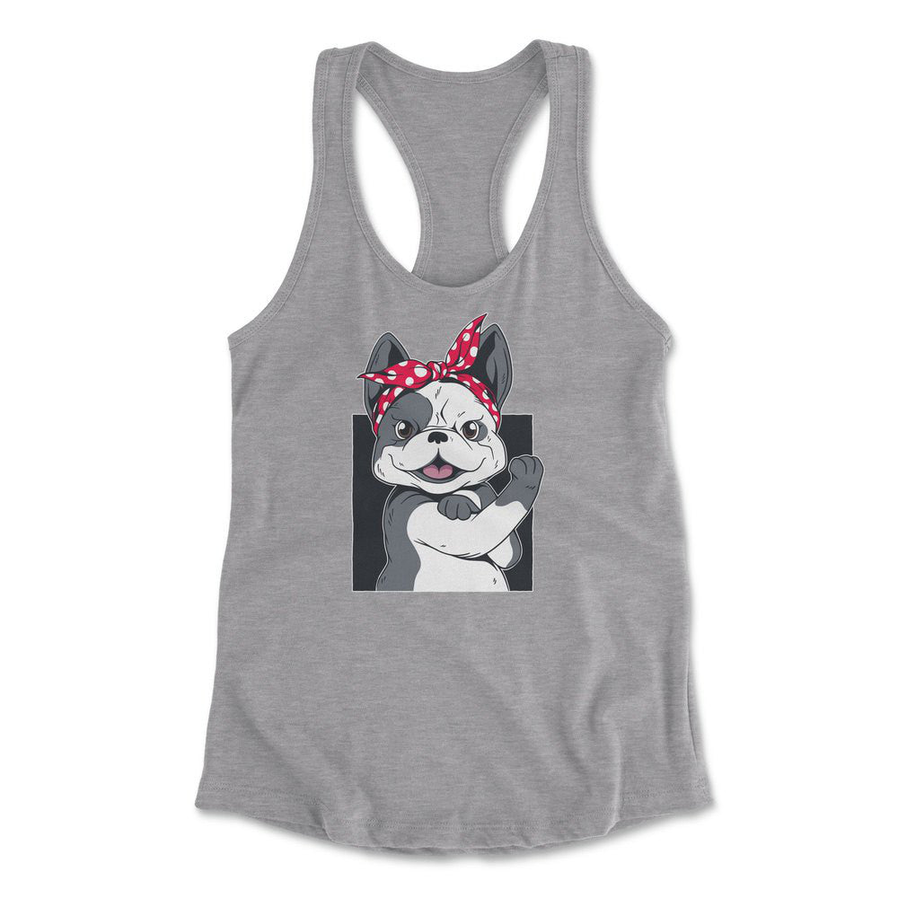 French Bulldog Womens Racerback Tank in Heather Grey color
