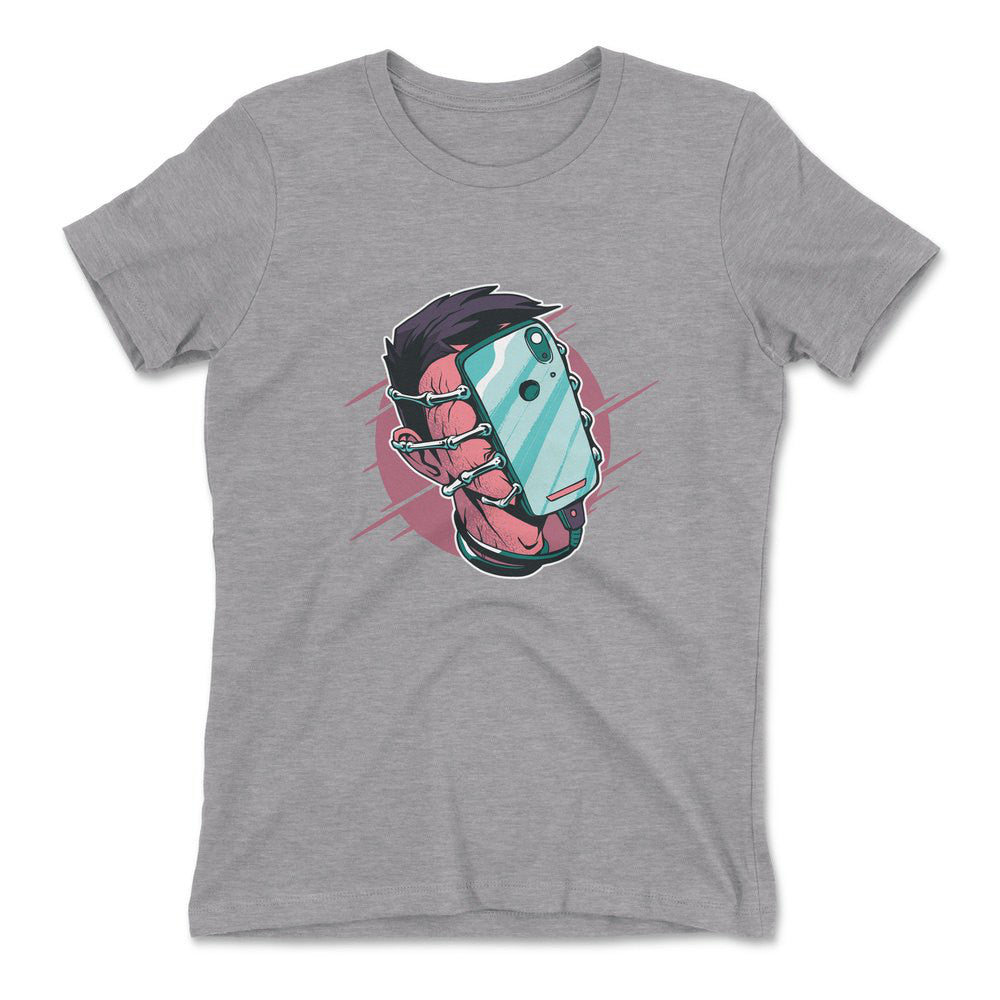Phone Face Hugger Womens T-Shirt in Heather Grey color