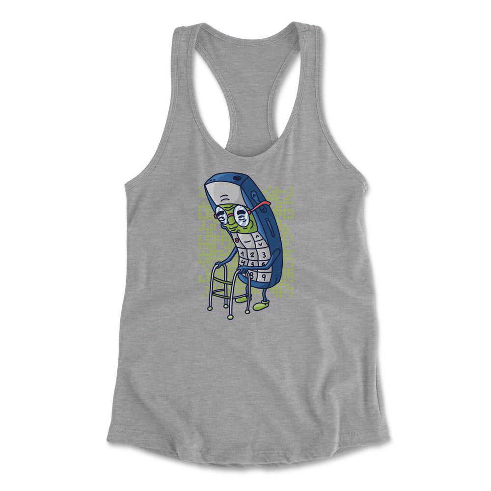 Old Nokia Cellphone Womens Racerback Tank in Heather Grey color
