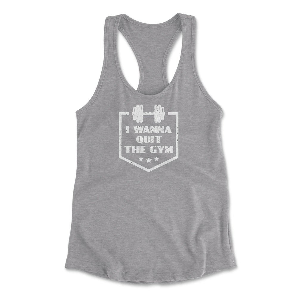 I Wanna Quit The Gym Womens Racerback Tank in Heather Grey color