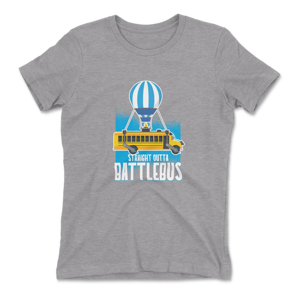 Straight Outta Battle Bus Womens T-Shirt in Heather Grey color