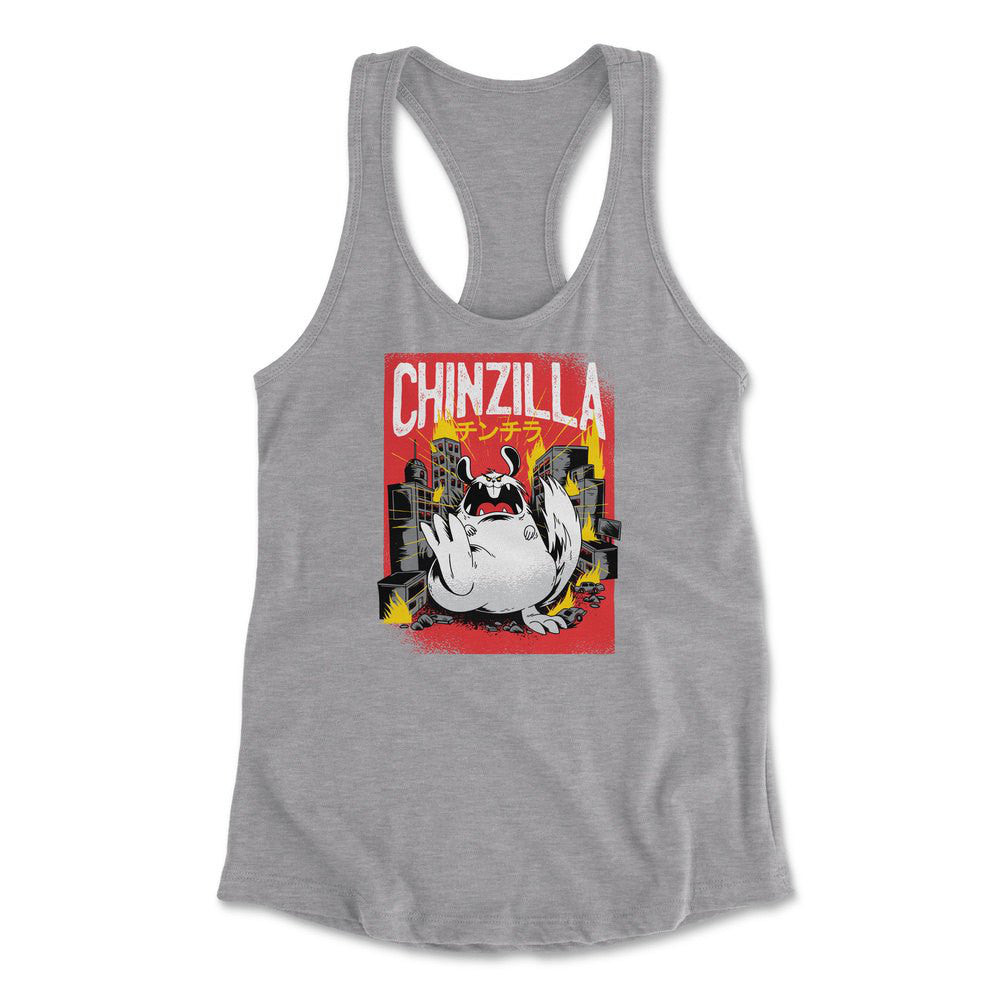 Chinzilla Monster Womens Racerback Tank in Heather Grey color