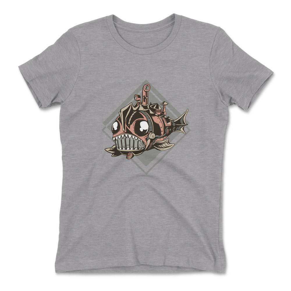 Steam Punk Fish Womens T-Shirt in Heather Grey color