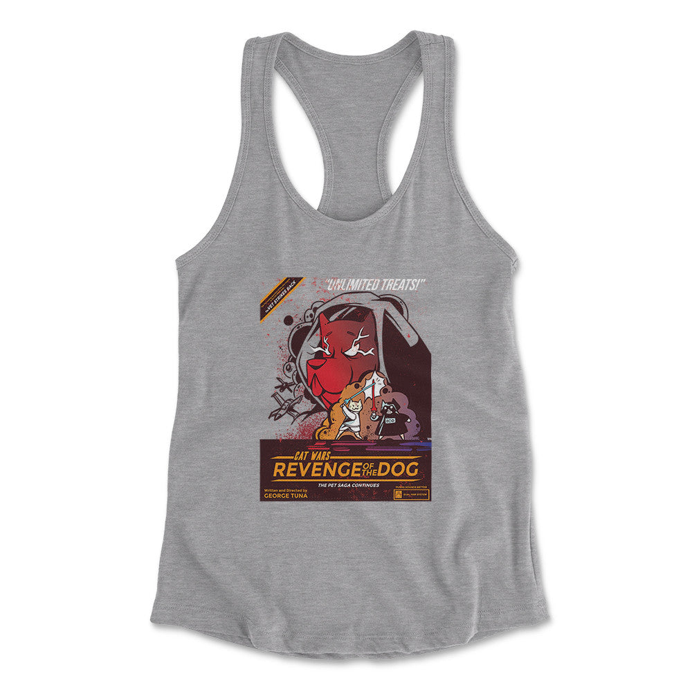 Cat Wars - Revenge Of The Dog Womens Racerback Tank in Heather Grey color