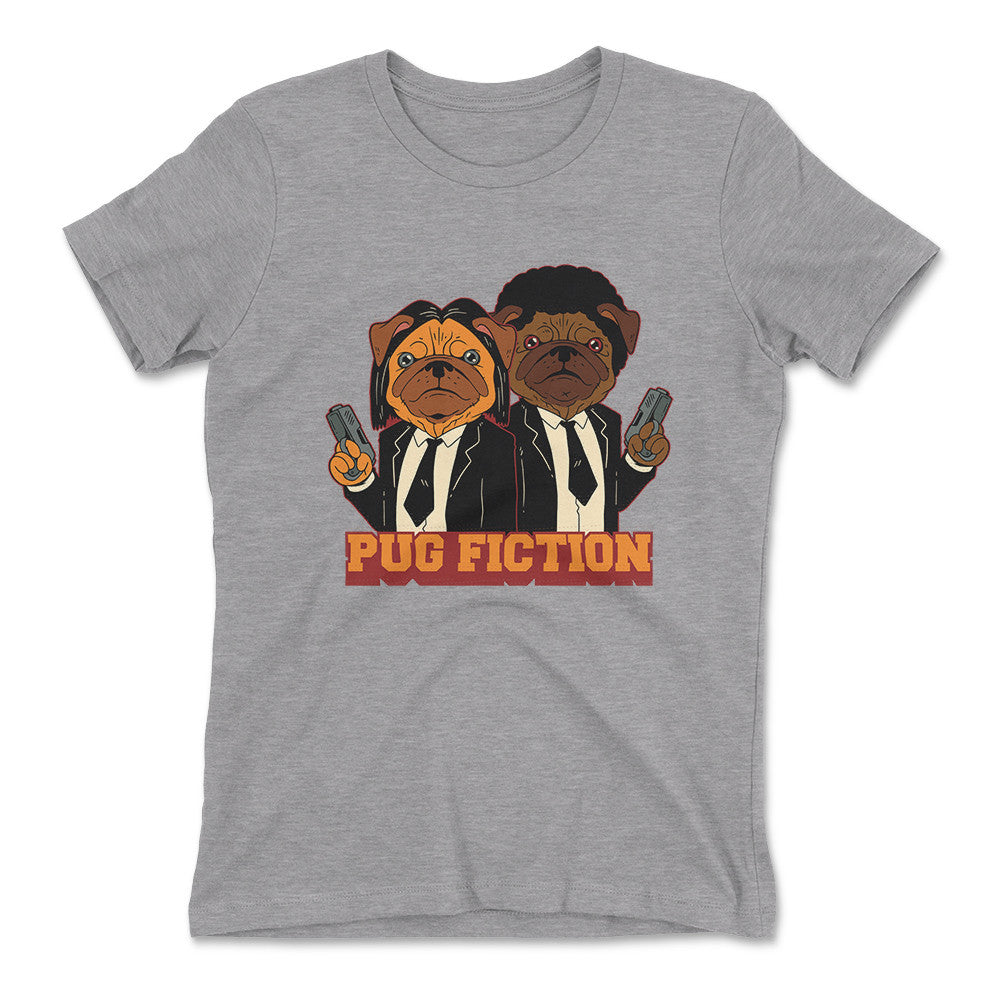 Pug Fiction Womens T-Shirt in Heather Grey color