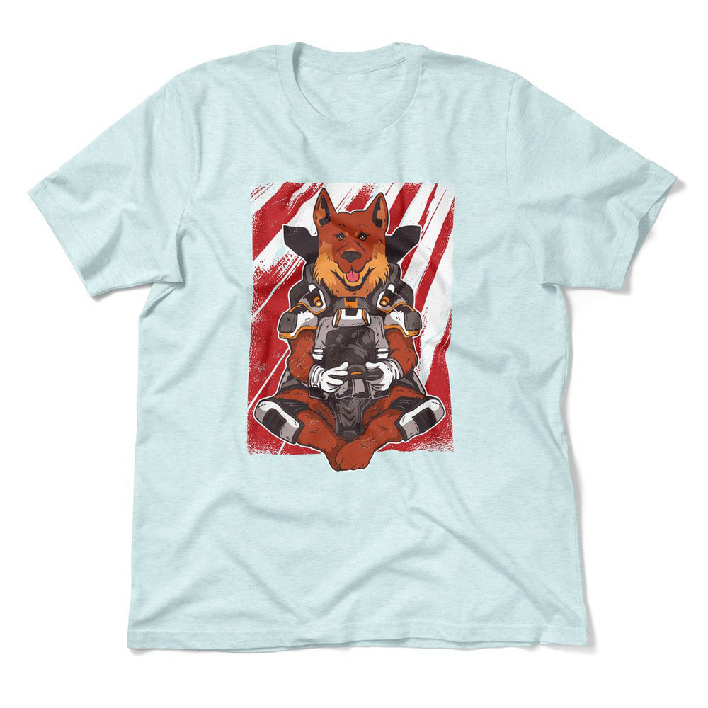 German Shepard Gamer Dog Men/Unisex T-Shirt in Heather Ice Blue color