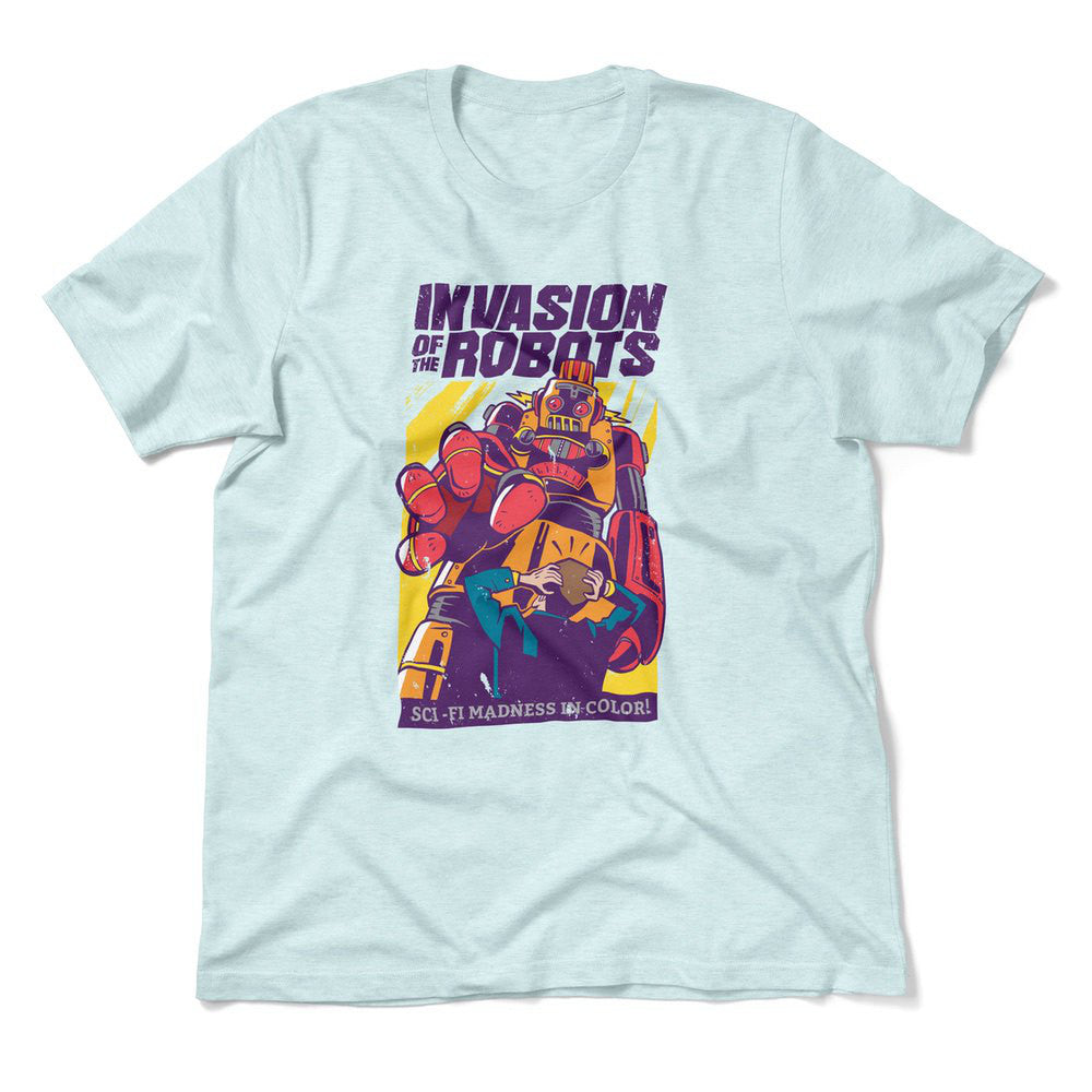 Invasion Of The Robots Men/Unisex T-Shirt in Heather Ice Blue color