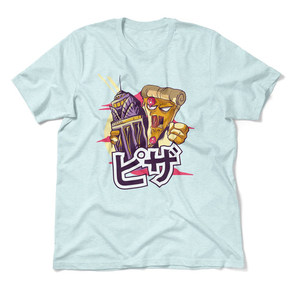 Pizza Kong Men/Unisex T-Shirt in Heather Ice Blue color