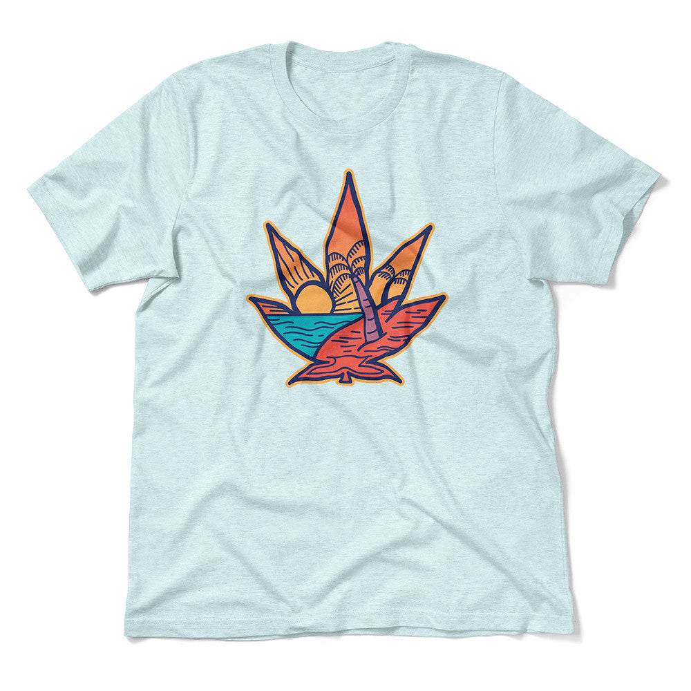 Cannabis Leaf Beach Men/Unisex T-Shirt in Heather Ice Blue color