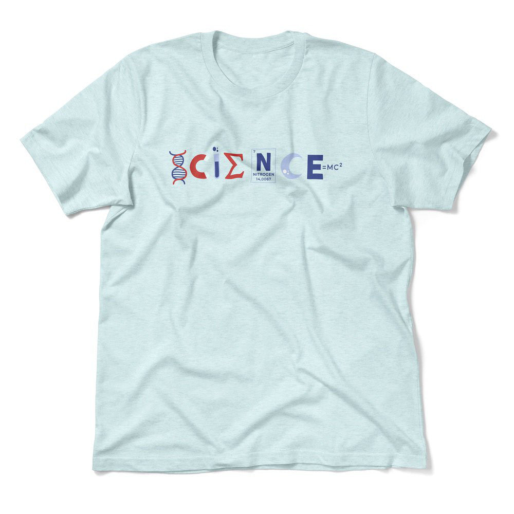 Science Lettering Men/Unisex T-Shirt in Heather Ice Blue color