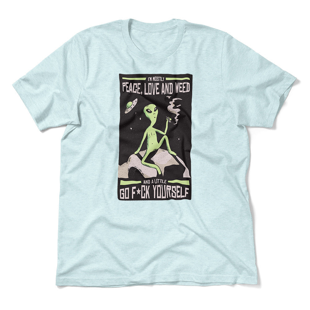 I Mostly Want Peace, Love And Weed Men/Unisex T-Shirt in Heather Ice Blue color