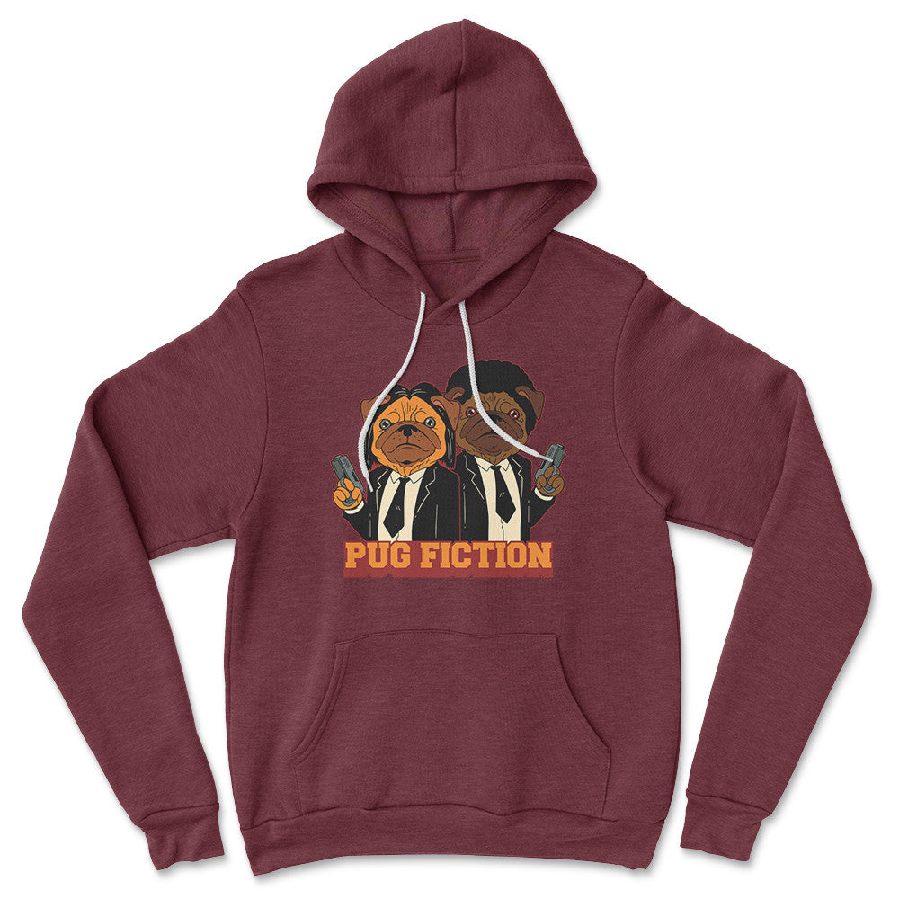Pug Fiction Hoodie in Heather Maroon color