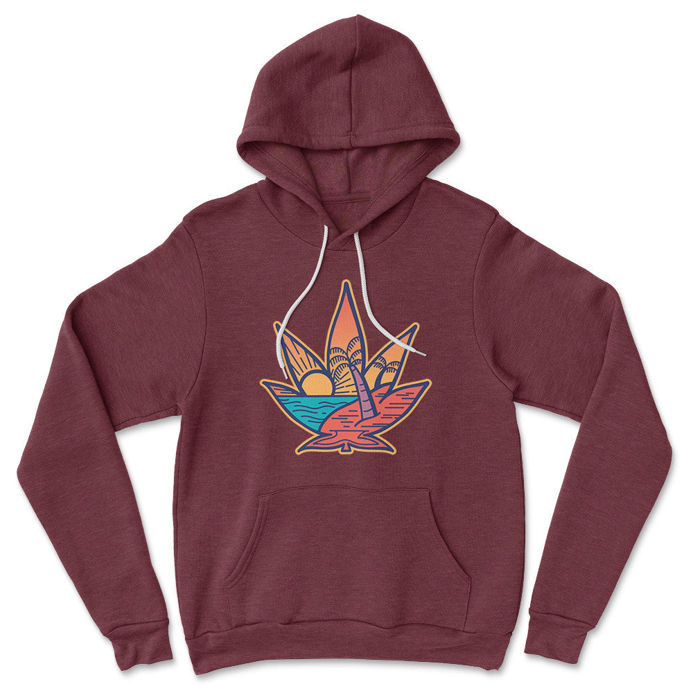 Cannabis Leaf Beach Hoodie in Heather Maroon color