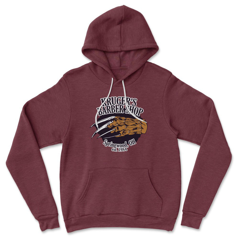 Krugers Barbershop Hoodie in Heather Maroon color
