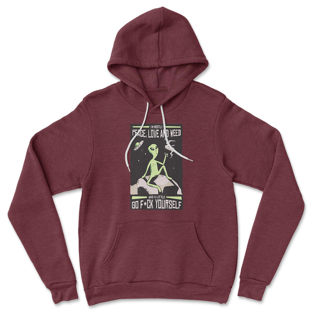 I Mostly Want Peace, Love And Weed Hoodie in Heather Maroon color