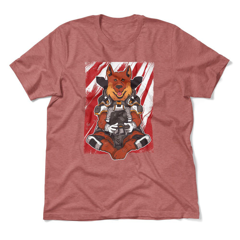 German Shepard Gamer Dog Men/Unisex T-Shirt in Heather Mauve color