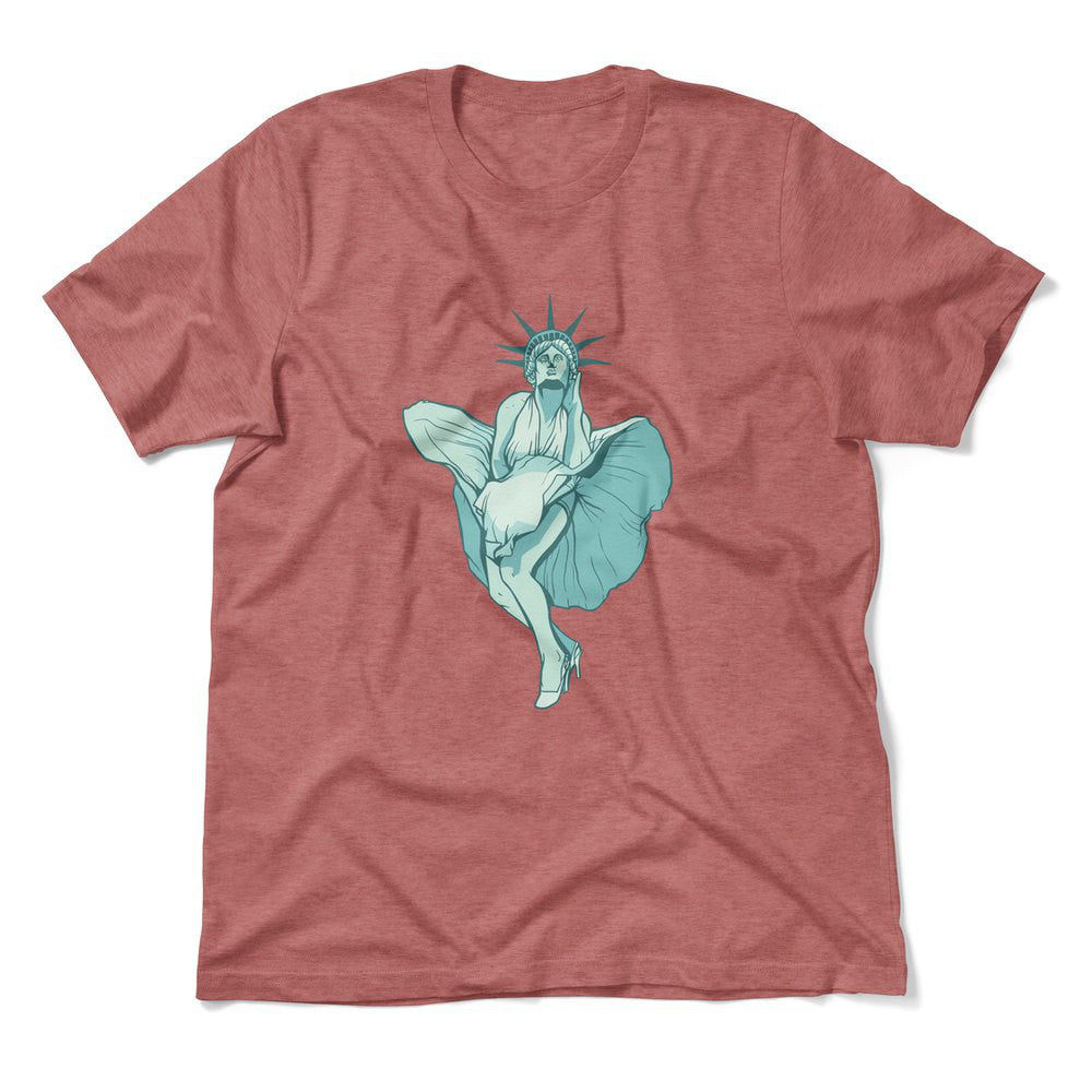 Statue Of Liberty Marilyn Monroe Men/Unisex T-Shirt in Heather Mauve color