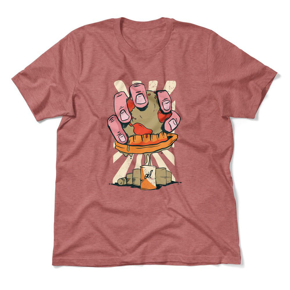 Planet Oil Squeezer Men/Unisex T-Shirt in Heather Mauve color