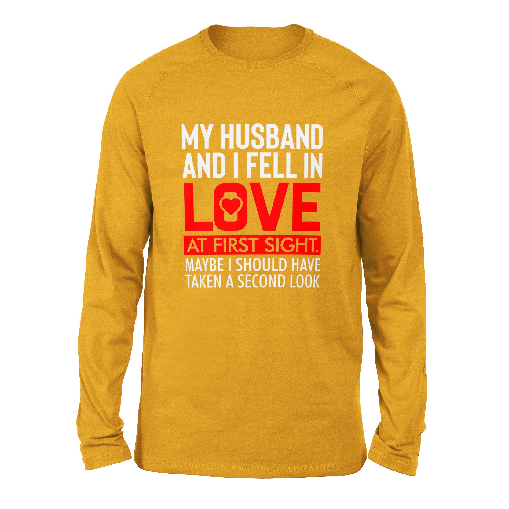 My Husband And I Fell In Love At First Sight Men/Unisex Drop Shoulder Sweatshirt in Heather Mustard color