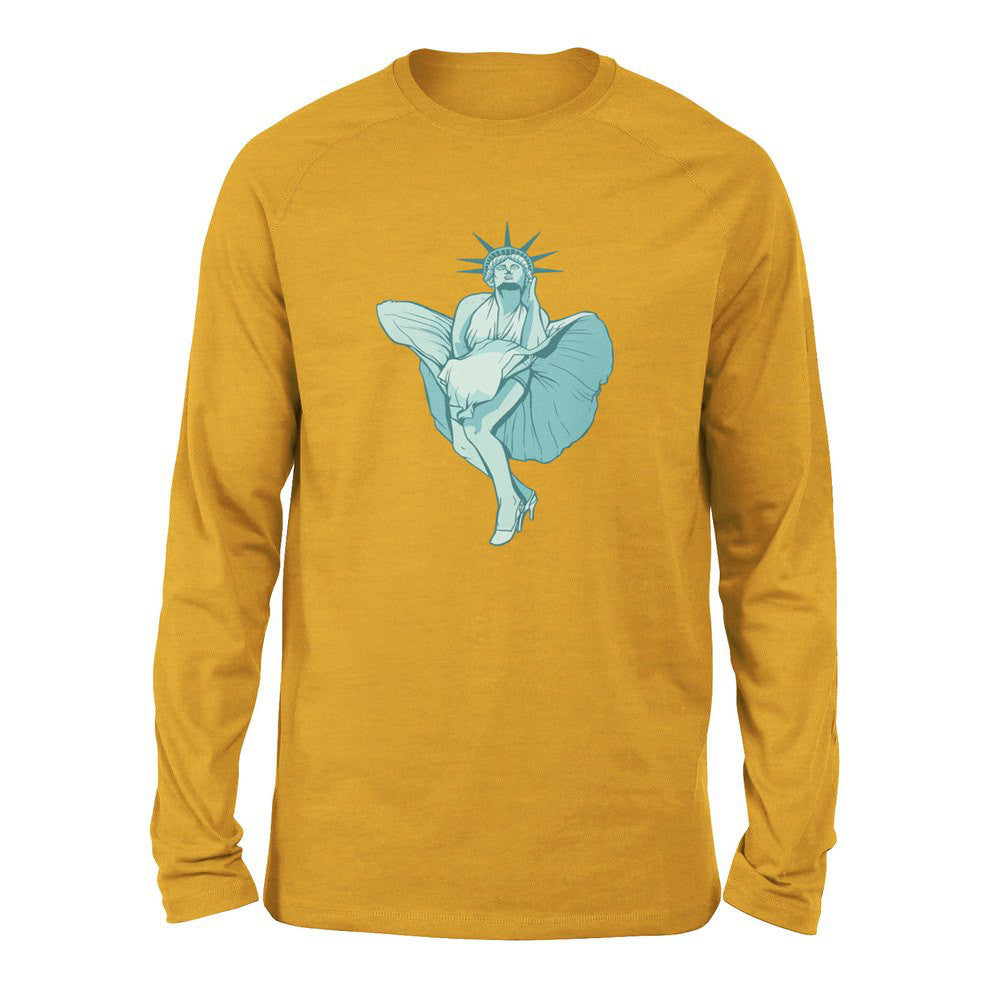 Statue Of Liberty Marilyn Monroe Men/Unisex Drop Shoulder Sweatshirt in Heather Mustard color