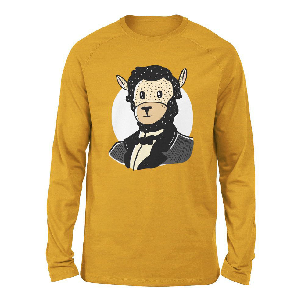 Lincoln Llama Men/Unisex Drop Shoulder Sweatshirt in Heather Mustard color