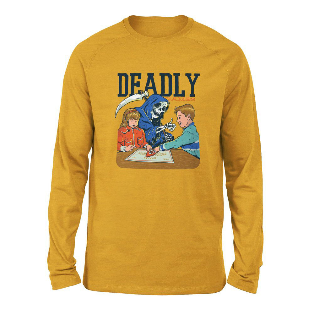 Deadly Games Men/Unisex Drop Shoulder Sweatshirt in Heather Mustard color
