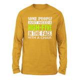 Some People Just Need A High-Five In The Face With A Chair Men/Unisex Drop Shoulder Sweatshirt in Heather Mustard color