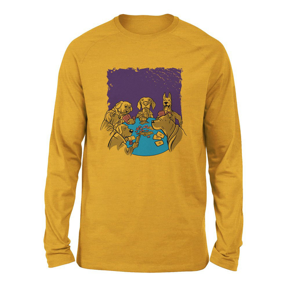 Poker Dogs Men/Unisex Drop Shoulder Sweatshirt in Heather Mustard color