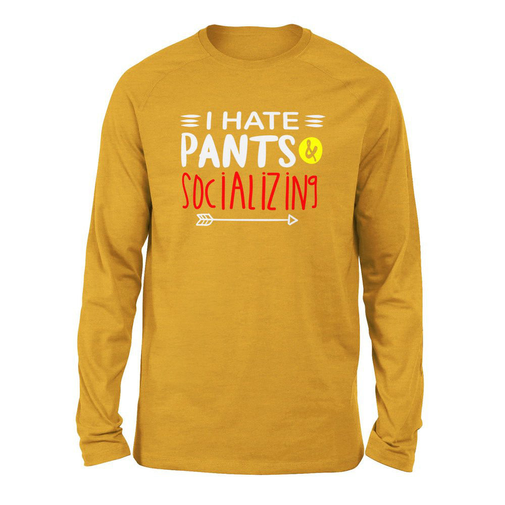 I Hate Pants & Socializing Men/Unisex Drop Shoulder Sweatshirt in Heather Mustard color
