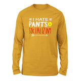 I Hate Pants & Socializing Men/Unisex Drop Shoulder Sweatshirt in Heather Mustard color