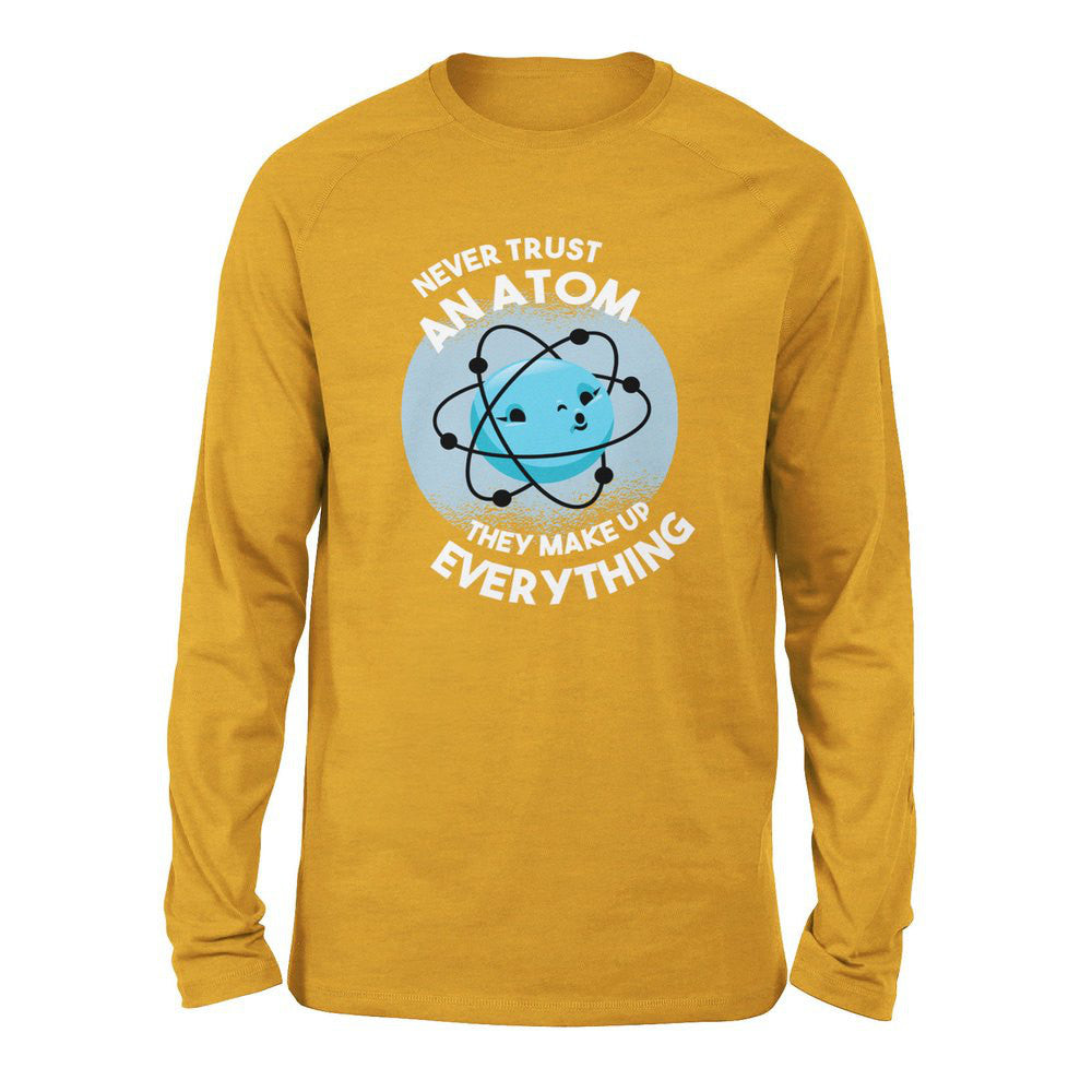Never Trust An Atom, They Make Up Everything Men/Unisex Drop Shoulder Sweatshirt in Heather Mustard color