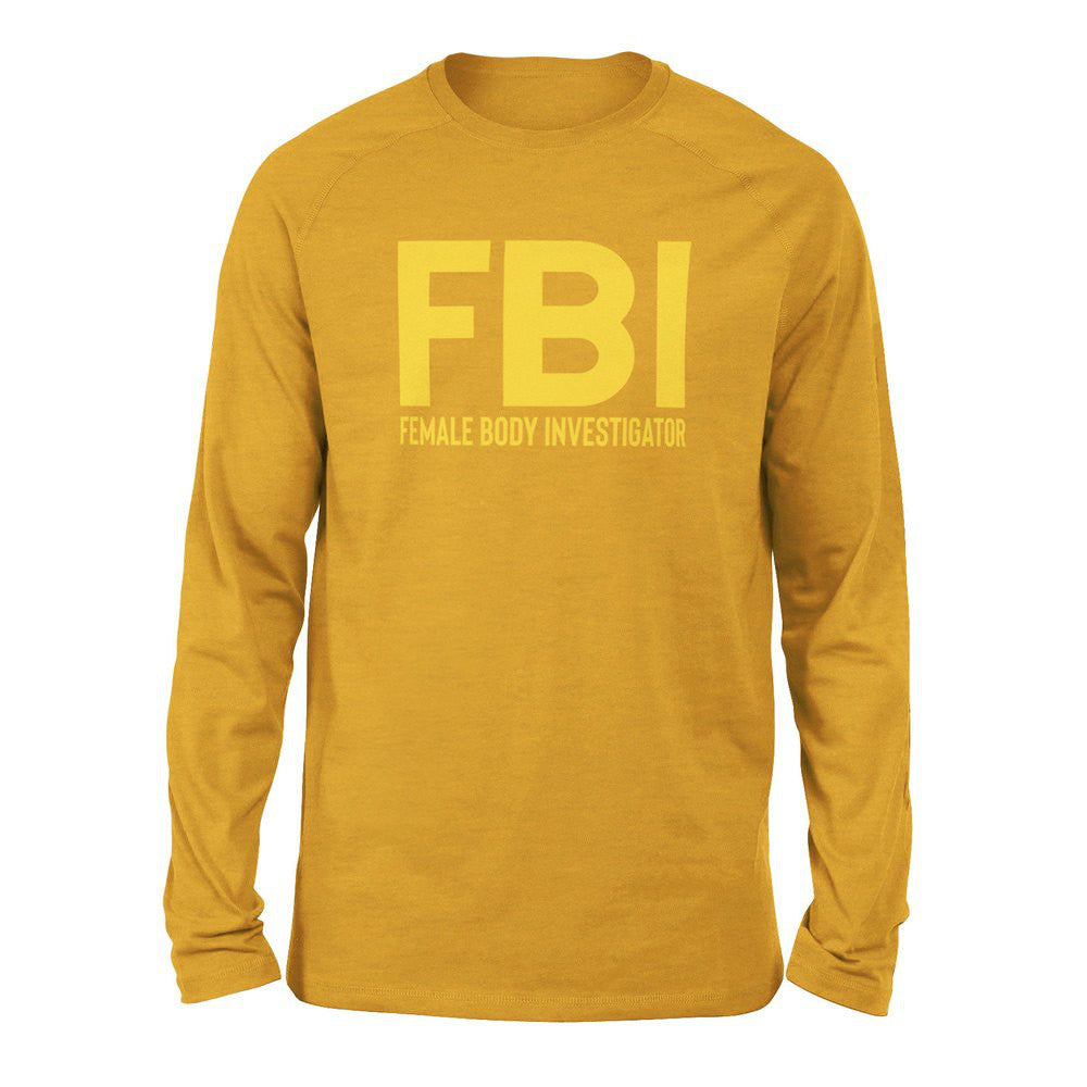 FBI - Female Body Investigator Men/Unisex Drop Shoulder Sweatshirt in Heather Mustard color