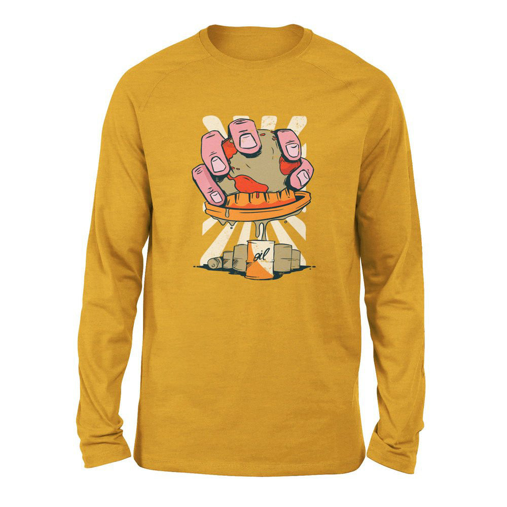 Planet Oil Squeezer Men/Unisex Drop Shoulder Sweatshirt in Heather Mustard color