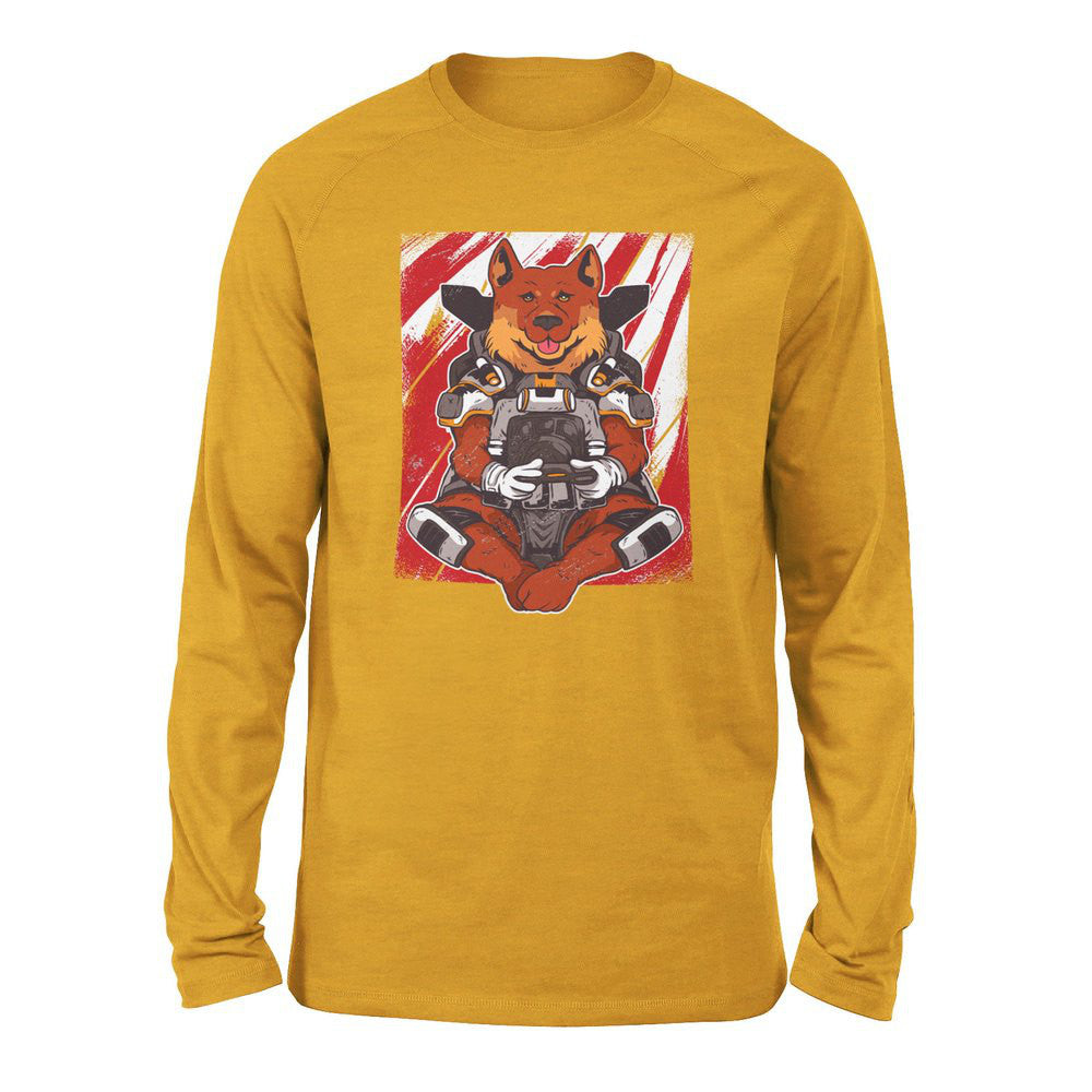 German Shepard Gamer Dog Men/Unisex Drop Shoulder Sweatshirt in Heather Mustard color