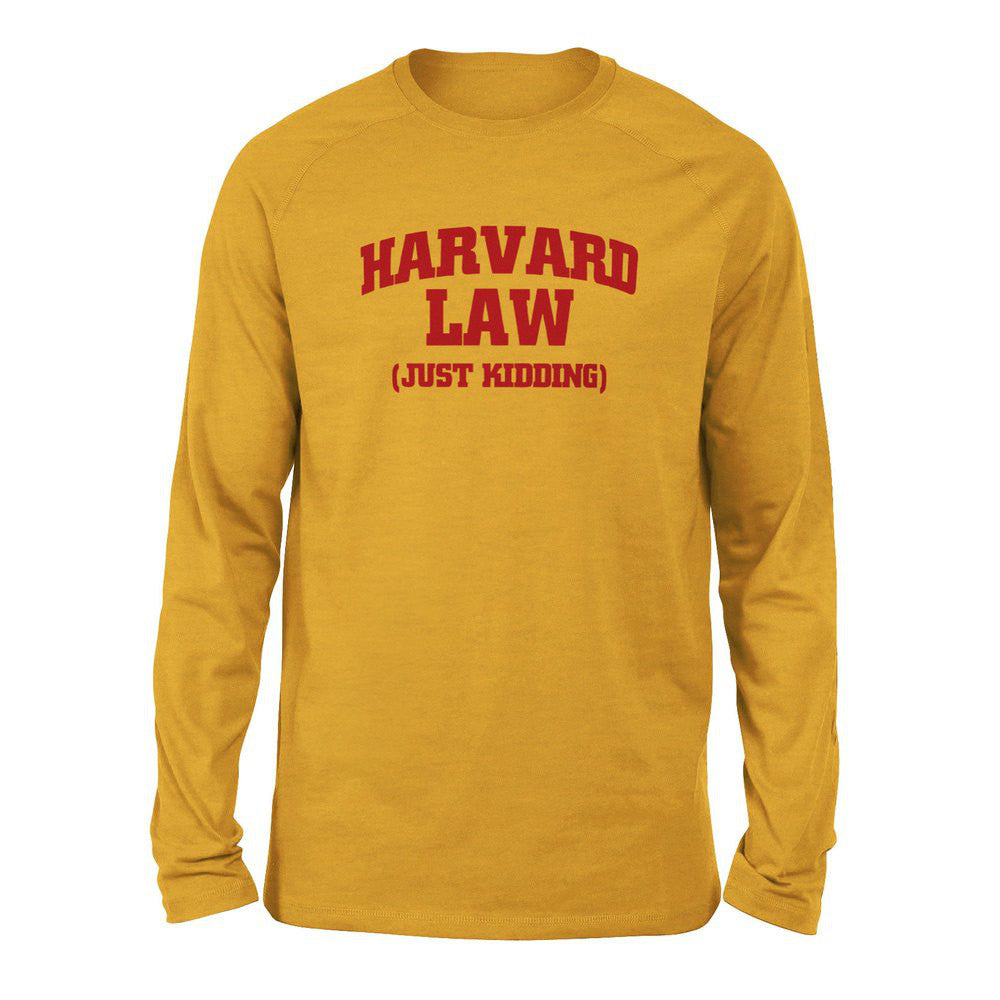 Harvard Law, Just Kidding Men/Unisex Drop Shoulder Sweatshirt in Heather Mustard color