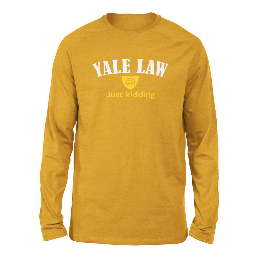 Yale Law, Just Kidding Men/Unisex Drop Shoulder Sweatshirt in Heather Mustard color