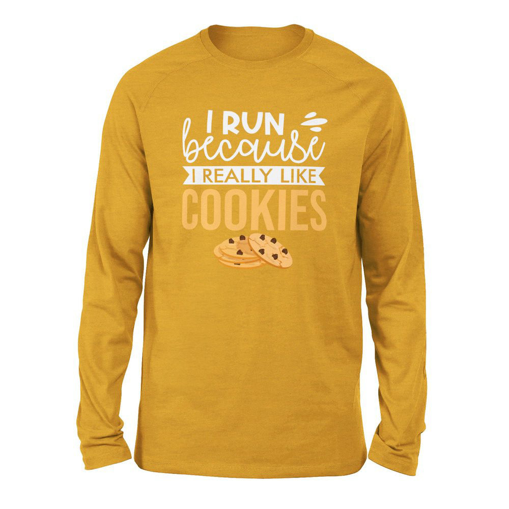 I Run Because I Really Like Cookies Men/Unisex Drop Shoulder Sweatshirt in Heather Mustard color