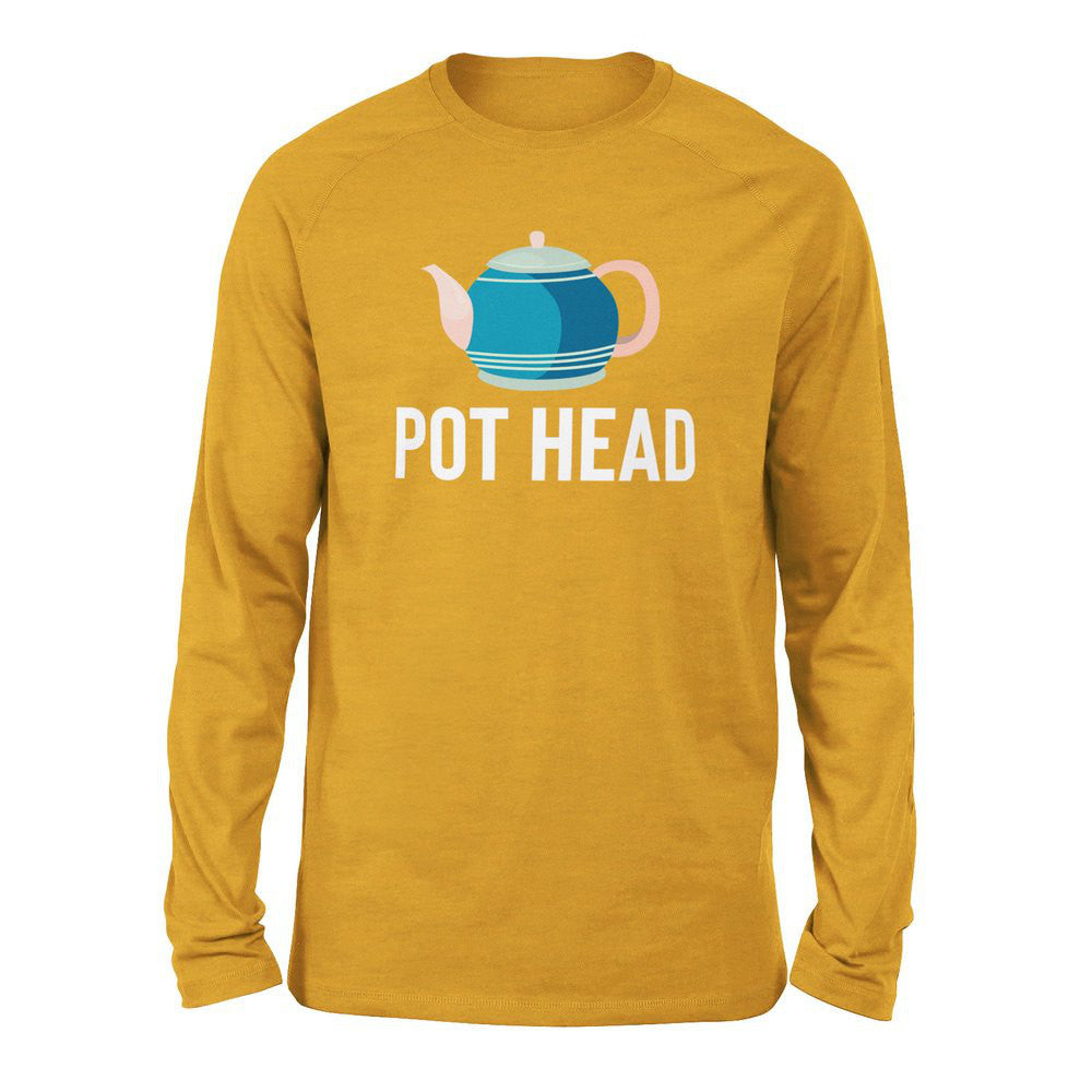 Pot Head Men/Unisex Drop Shoulder Sweatshirt in Heather Mustard color
