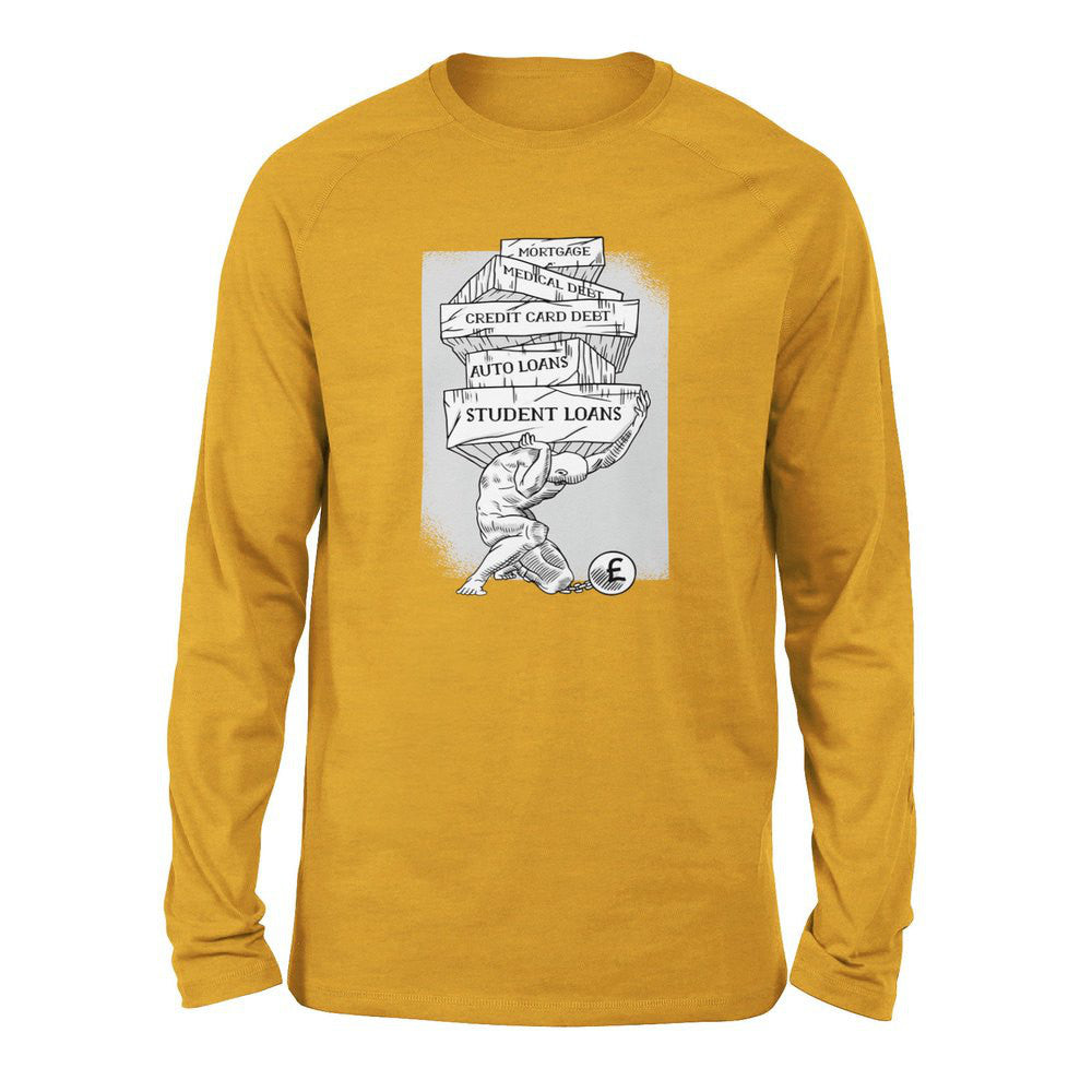 Debt Atlas Men/Unisex Drop Shoulder Sweatshirt in Heather Mustard color