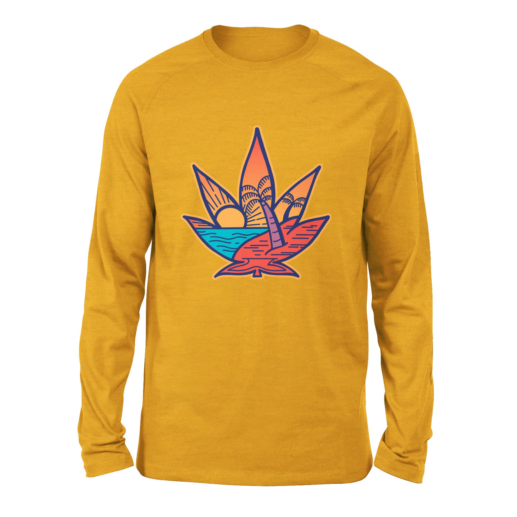 Cannabis Leaf Beach Men/Unisex Drop Shoulder Sweatshirt in Heather Mustard color